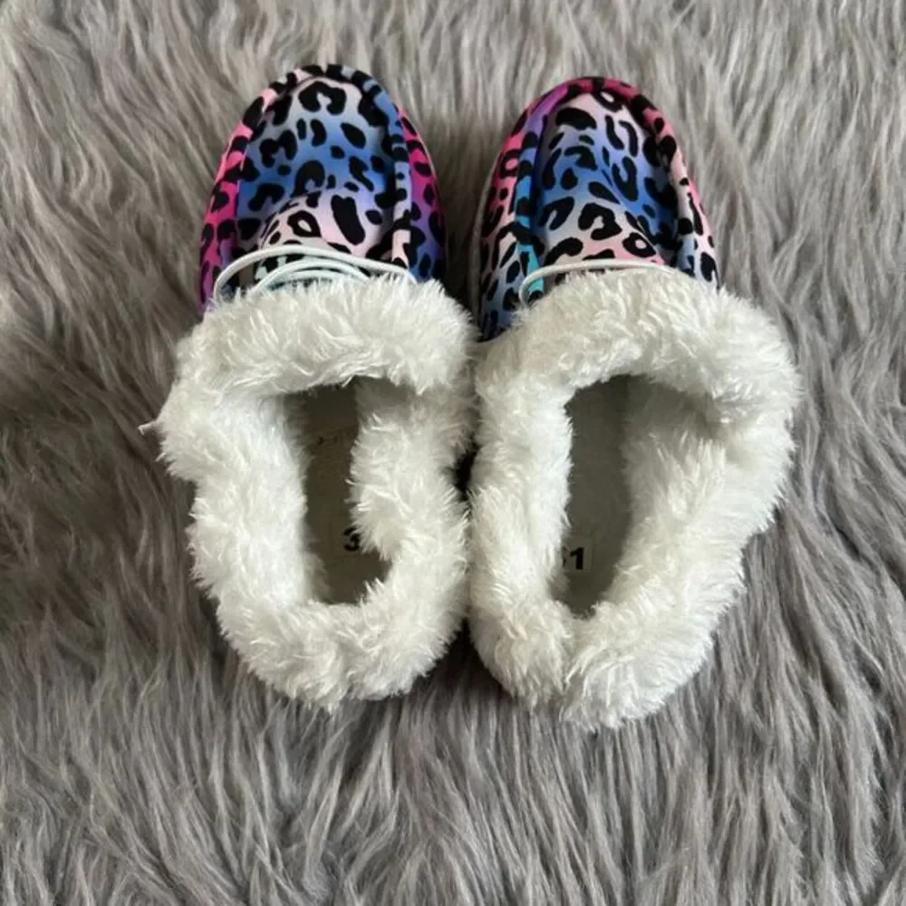 Rainbow Leopard Print Shoes Little Girl Size 31 Multicolored Slip On Lightweight
